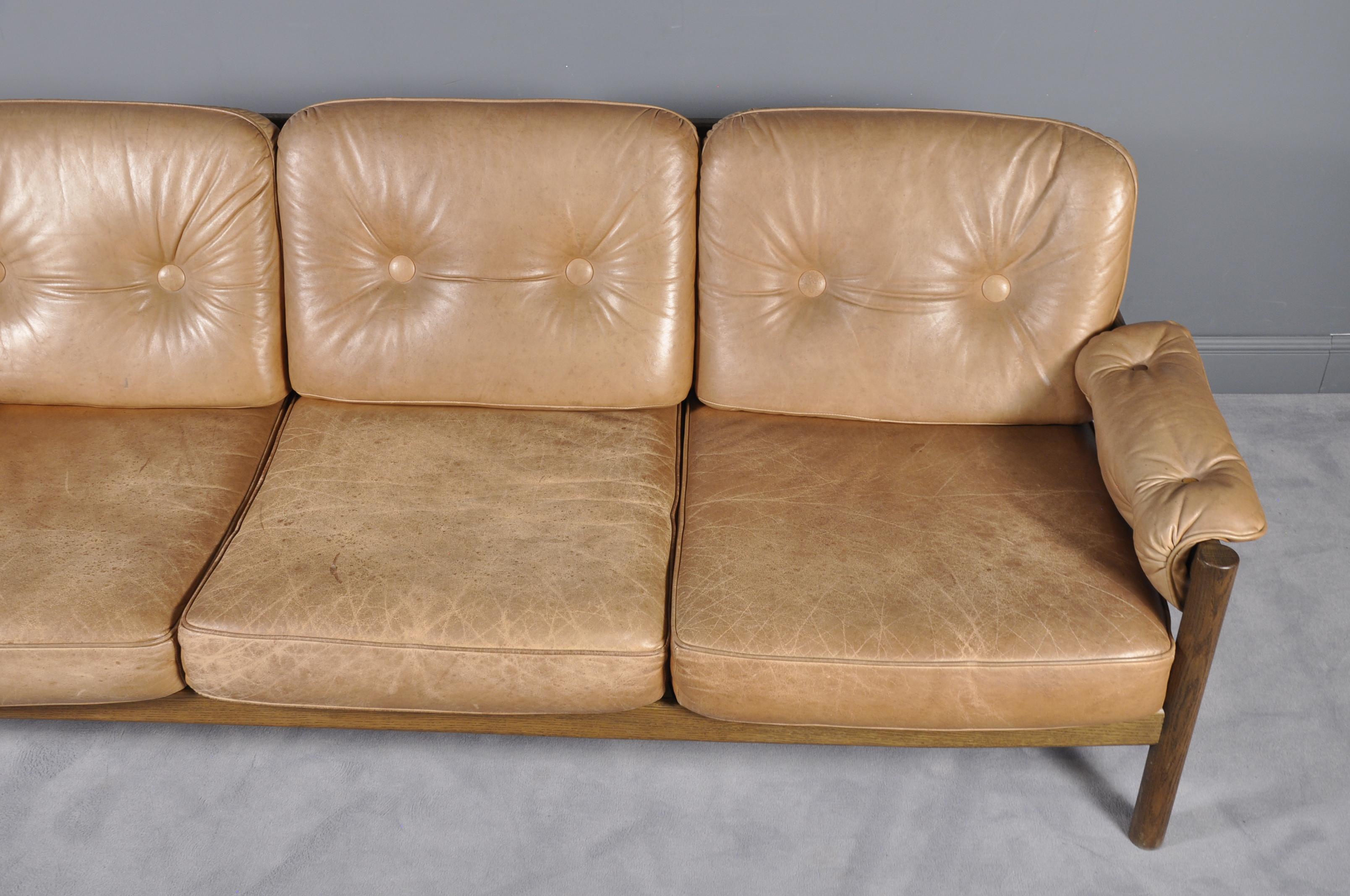 Vintage Cognac Leather Three-Seat Sofa, 1960s 2