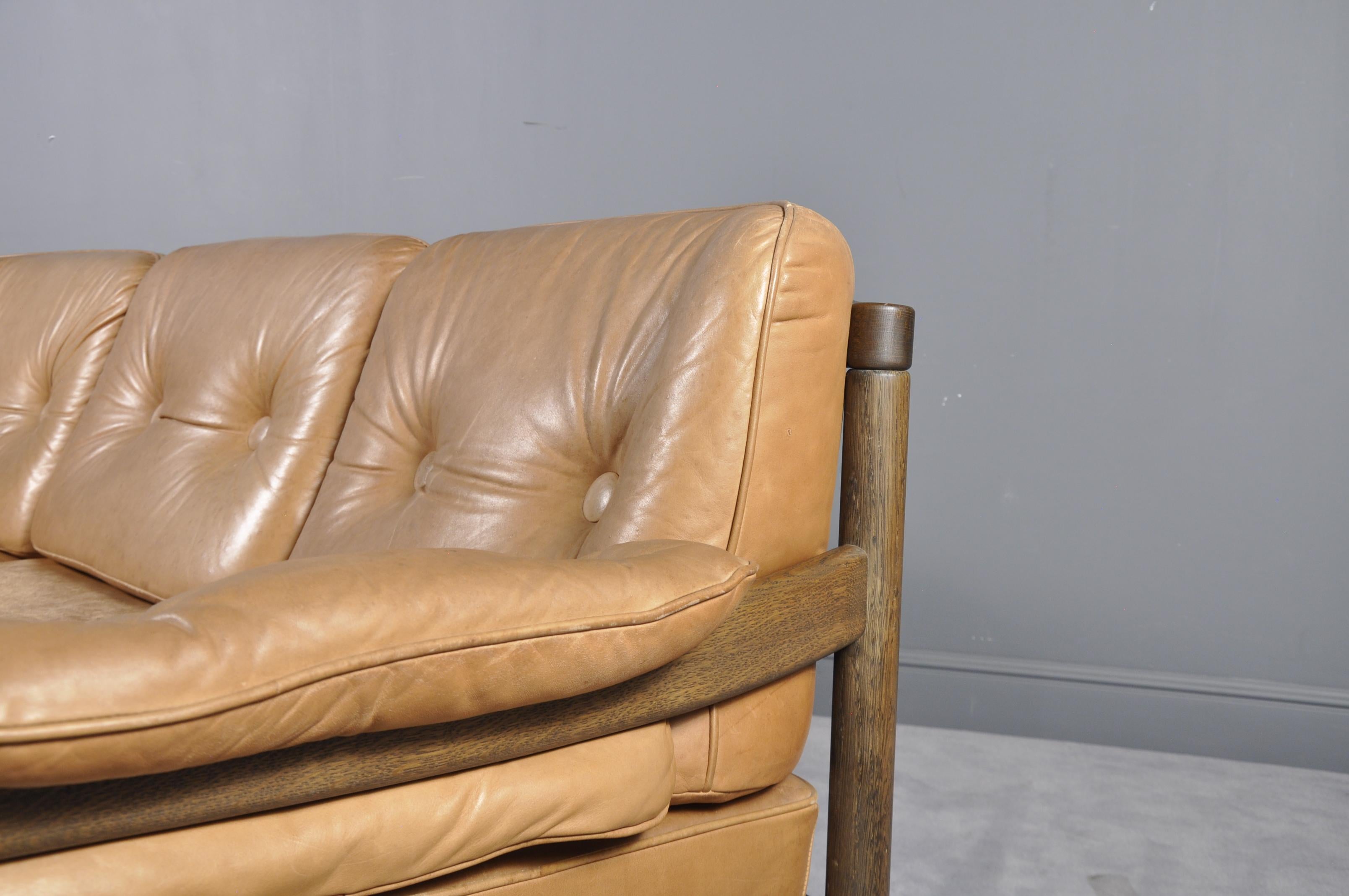 Vintage Cognac Leather Three-Seat Sofa, 1960s 3
