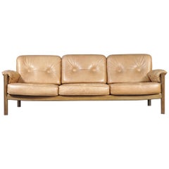 Vintage Cognac Leather Three-Seat Sofa, 1960s