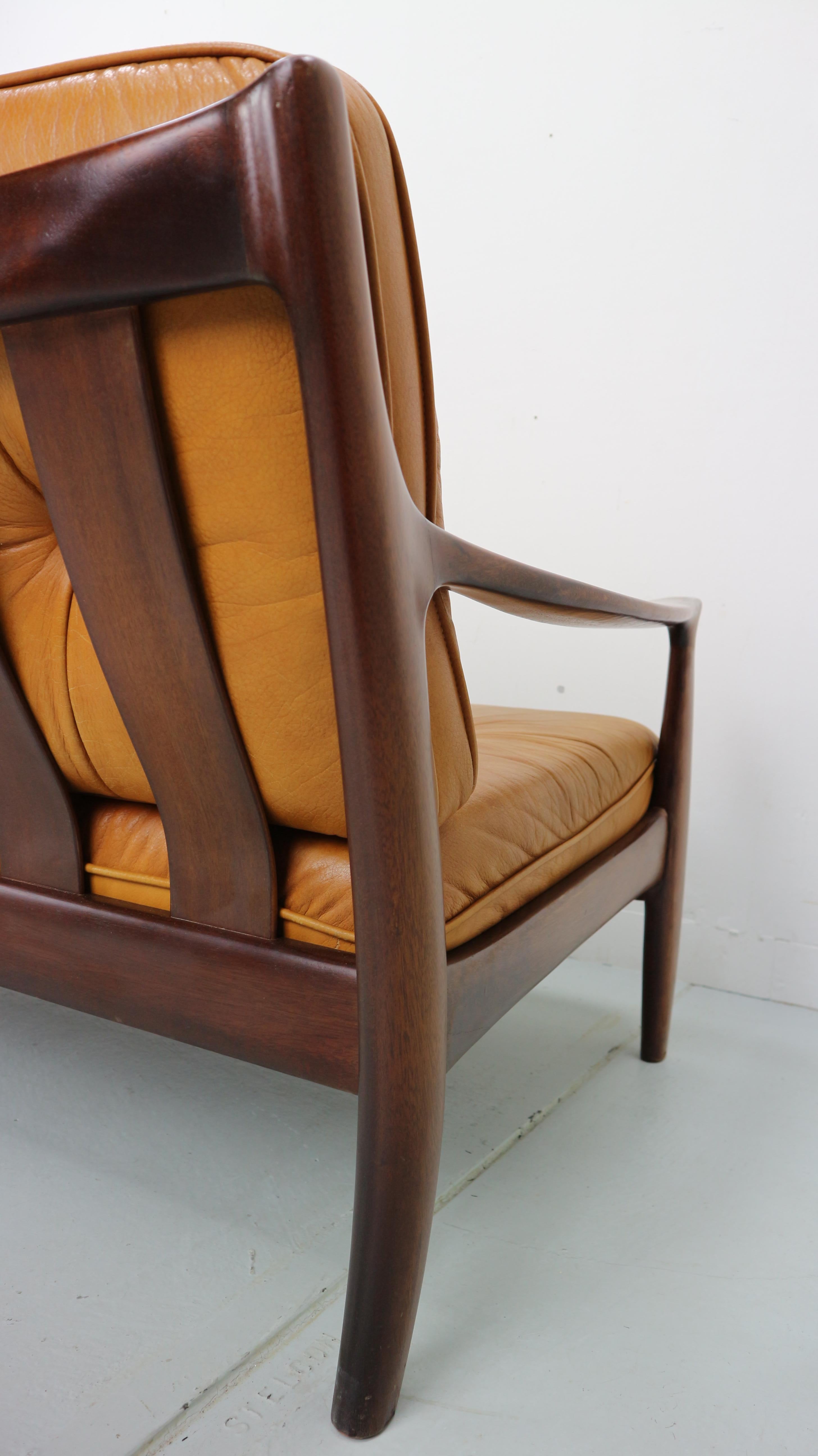 Vintage Cognac Leather Three-Seat Sofa, 1960s 6