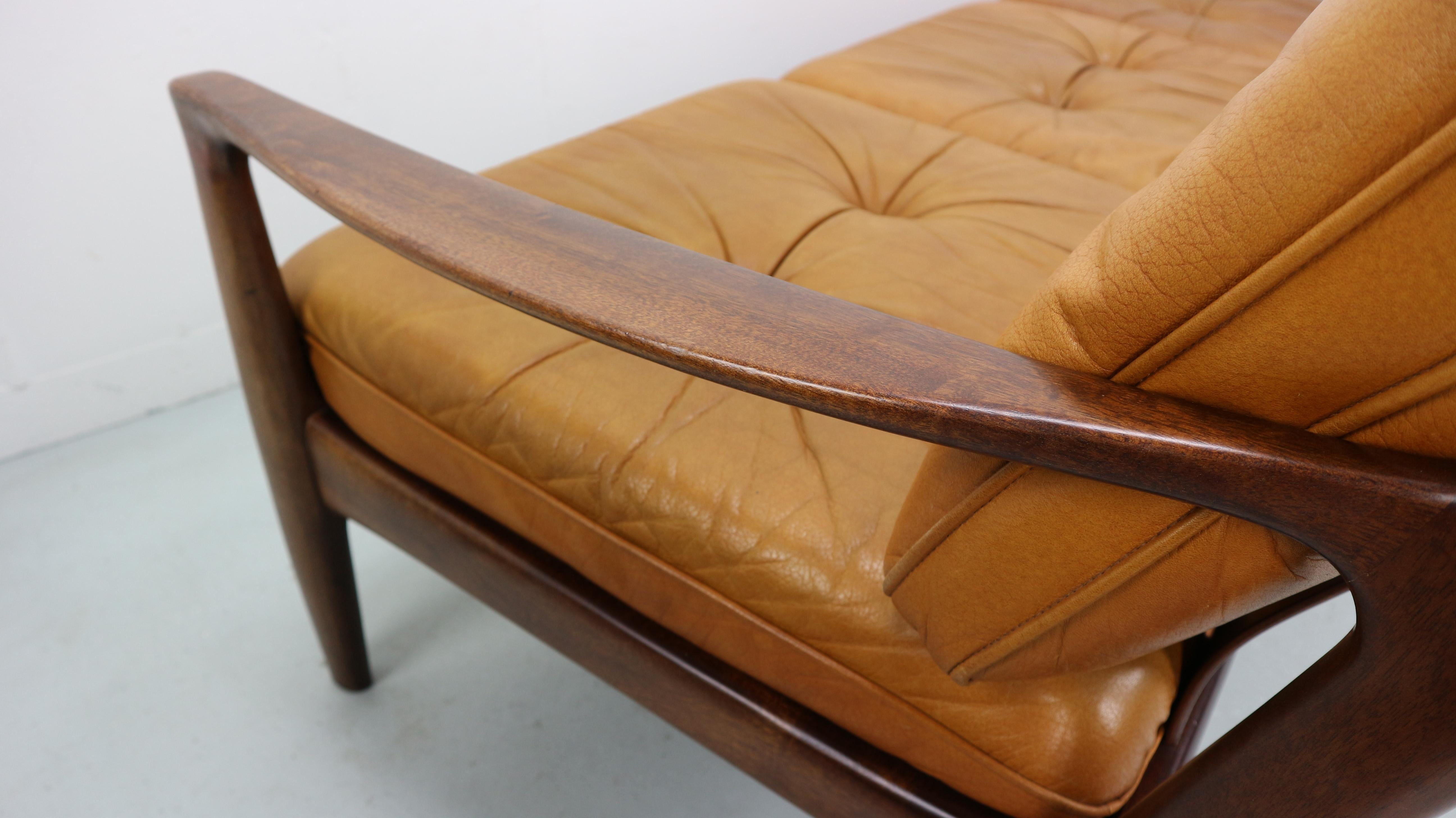 Vintage Cognac Leather Three-Seat Sofa, 1960s 7