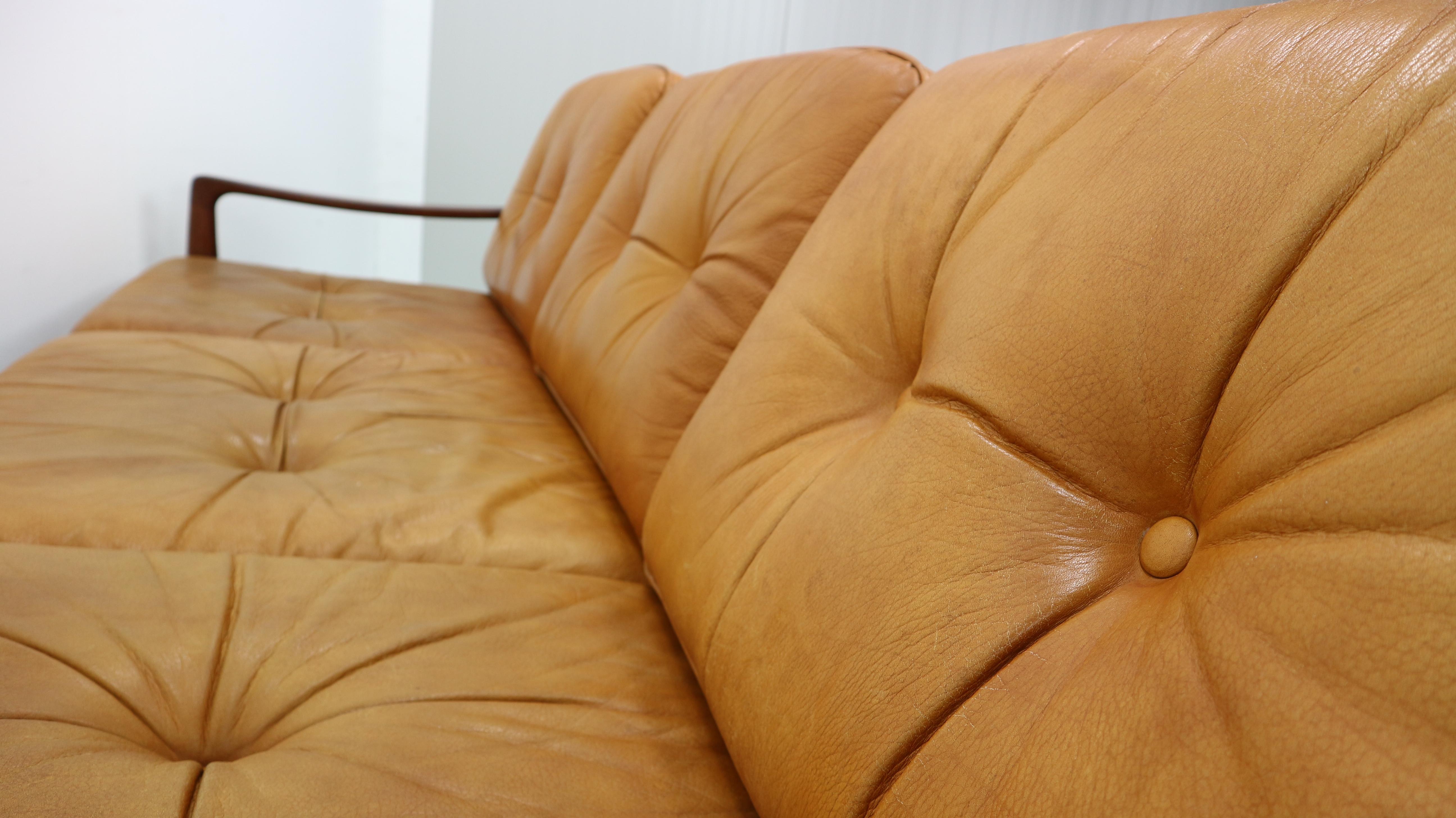 Vintage Cognac Leather Three-Seat Sofa, 1960s 11