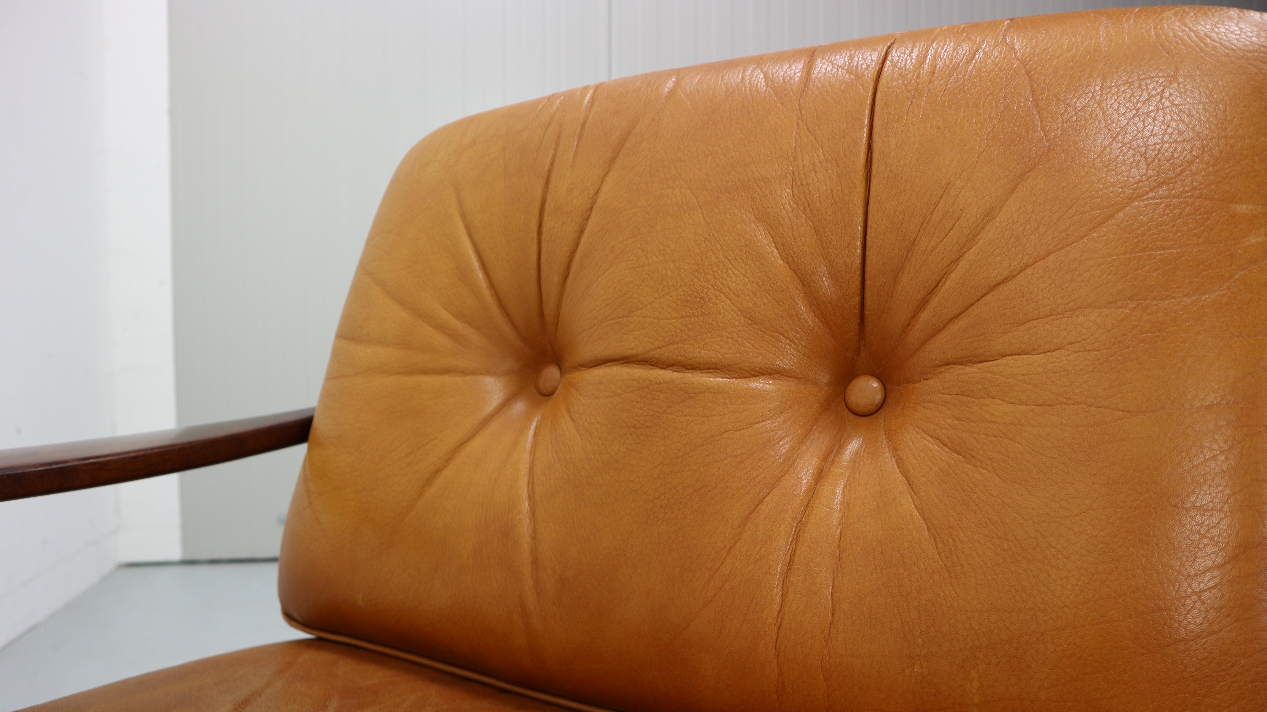 Vintage Cognac Leather Three-Seat Sofa, 1960s 14