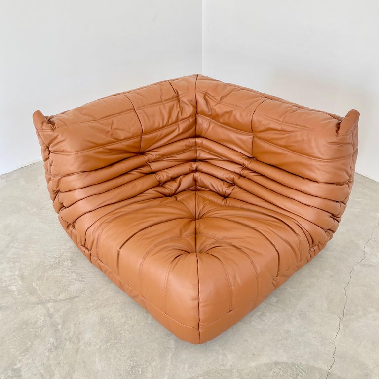 Cognac Leather Togo Set by Ligne Roset, 1980s France In Good Condition In Los Angeles, CA