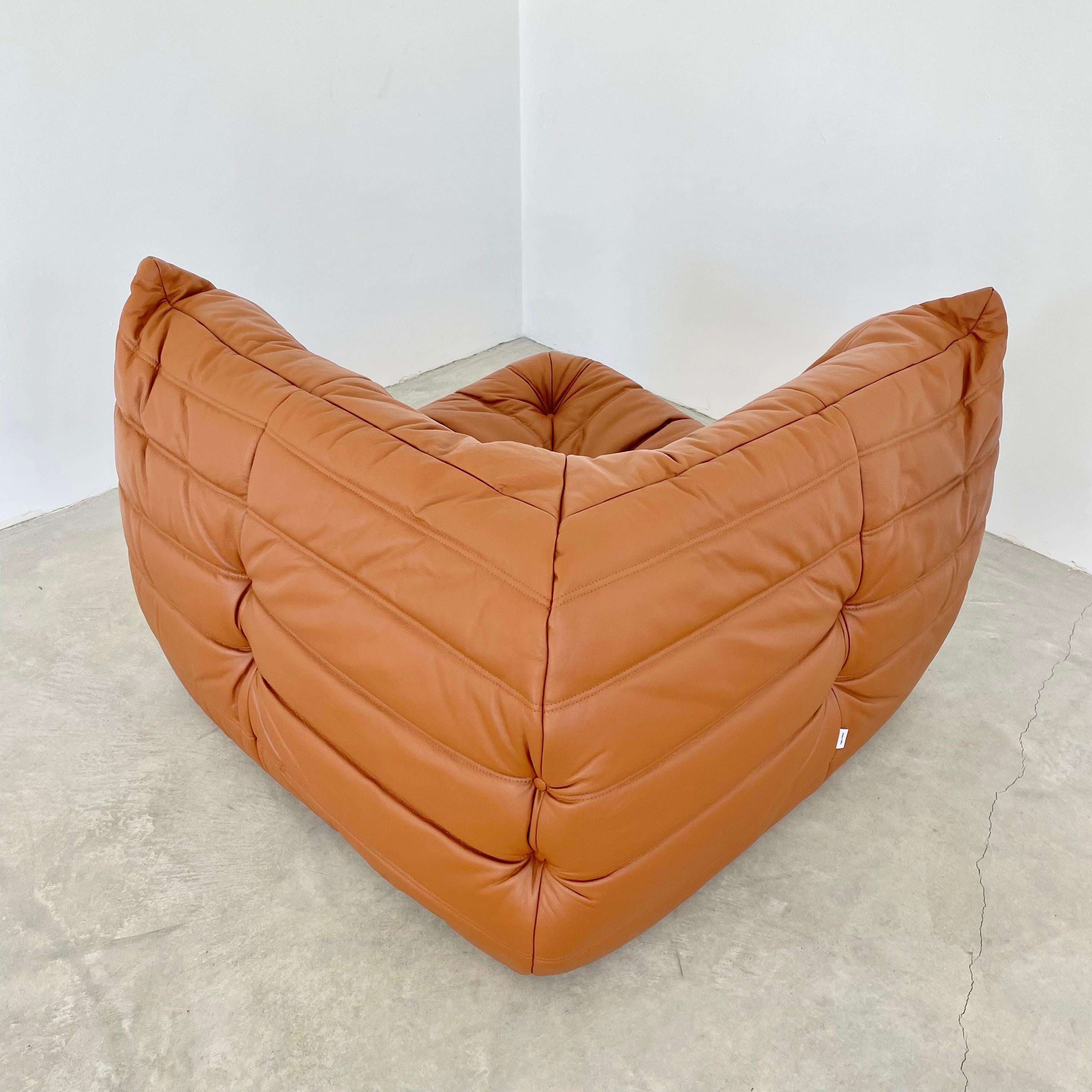 Mid-Century Modern Cognac Leather Togo Set by Ligne Roset, 1980s France