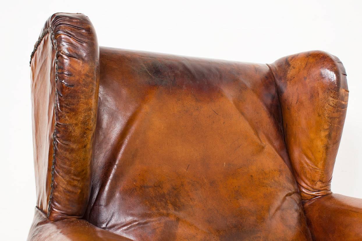 Vintage Cognac Leather Wing Back Club Chair 7