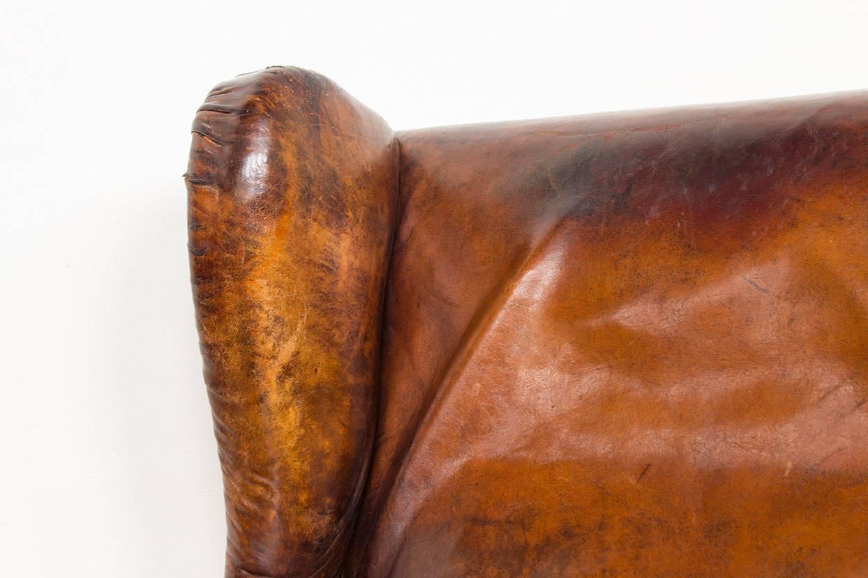 Vintage Cognac Leather Wing Back Club Chair 9