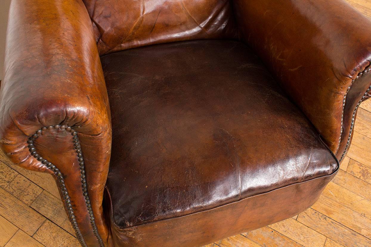 Vintage Cognac Leather Wing Back Club Chair 10