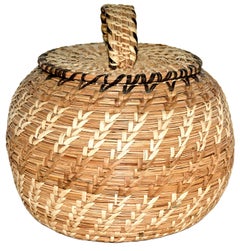 Vintage Coiled Eskimo Grass Basket, Tununak, Alaska