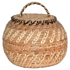 Vintage Coiled Eskimo Grass Basket, Tununak, Alaska