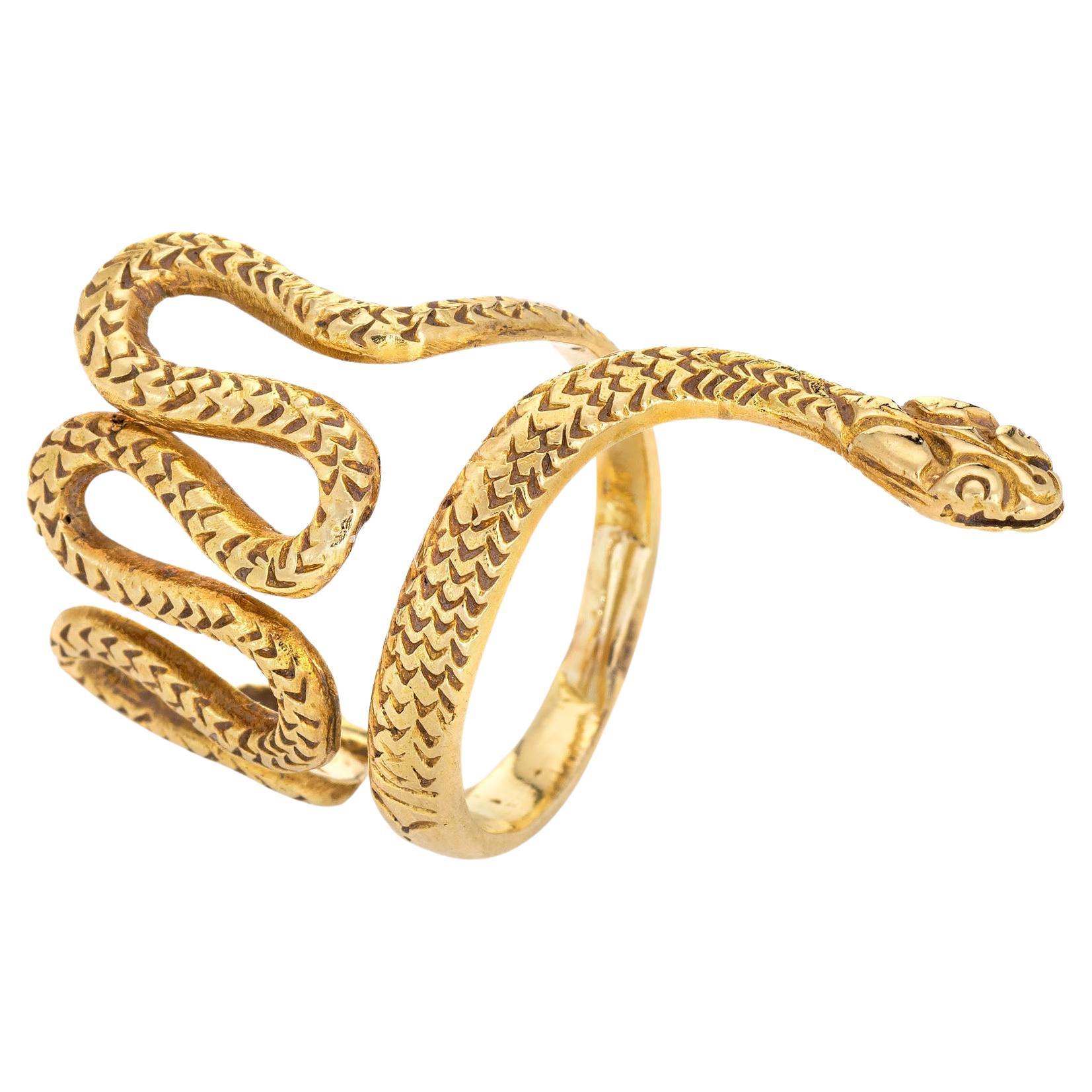 Vintage Coiled Snake Ring 18k Yellow Gold Wide Band Serpent Design