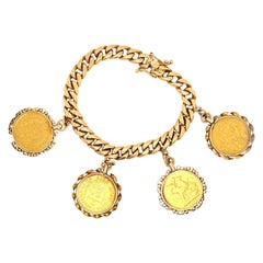 Vintage Coin Charm Bracelet 18 Karat Yellow Gold Bracelet