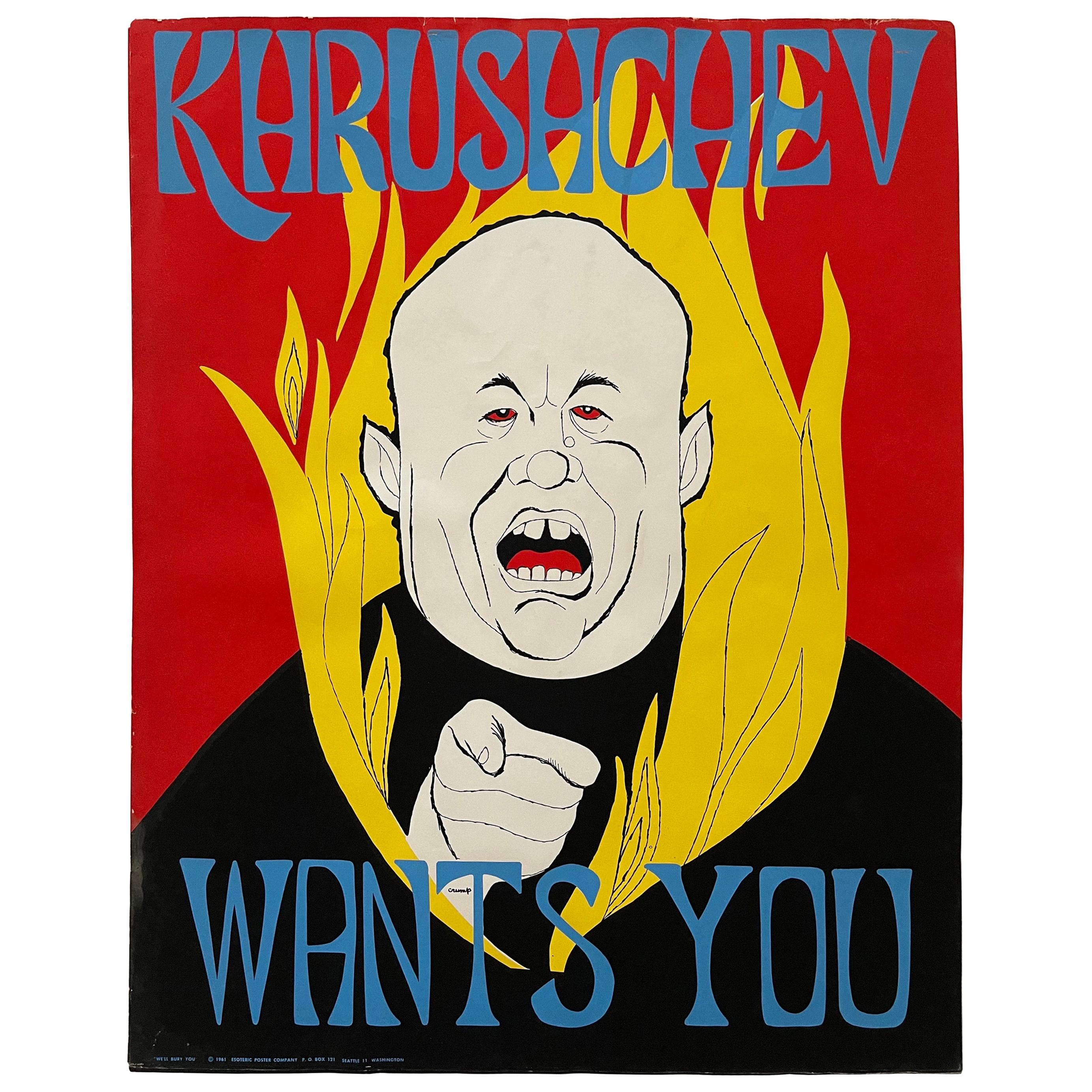 Vintage Cold War Propaganda Poster "Khrushchev Wants You" by Rolly Crump
