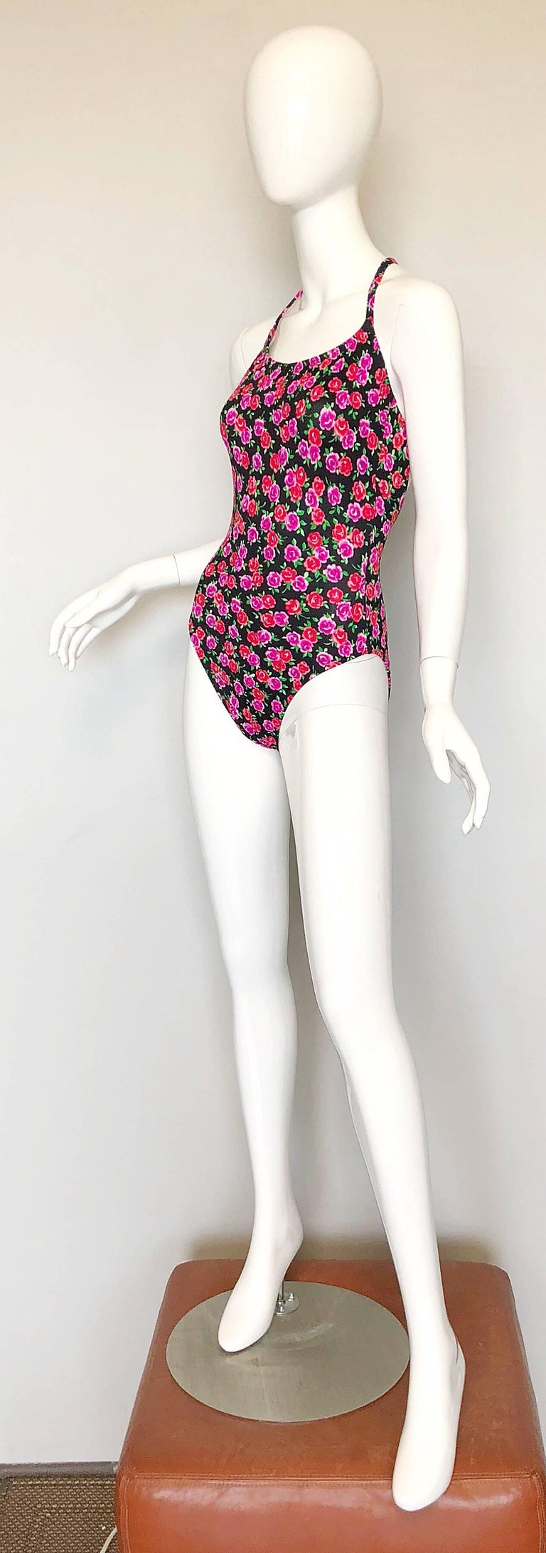 Vintage Cole of California 1980s Pink Red Rose Print One Piece Swimsuit ...