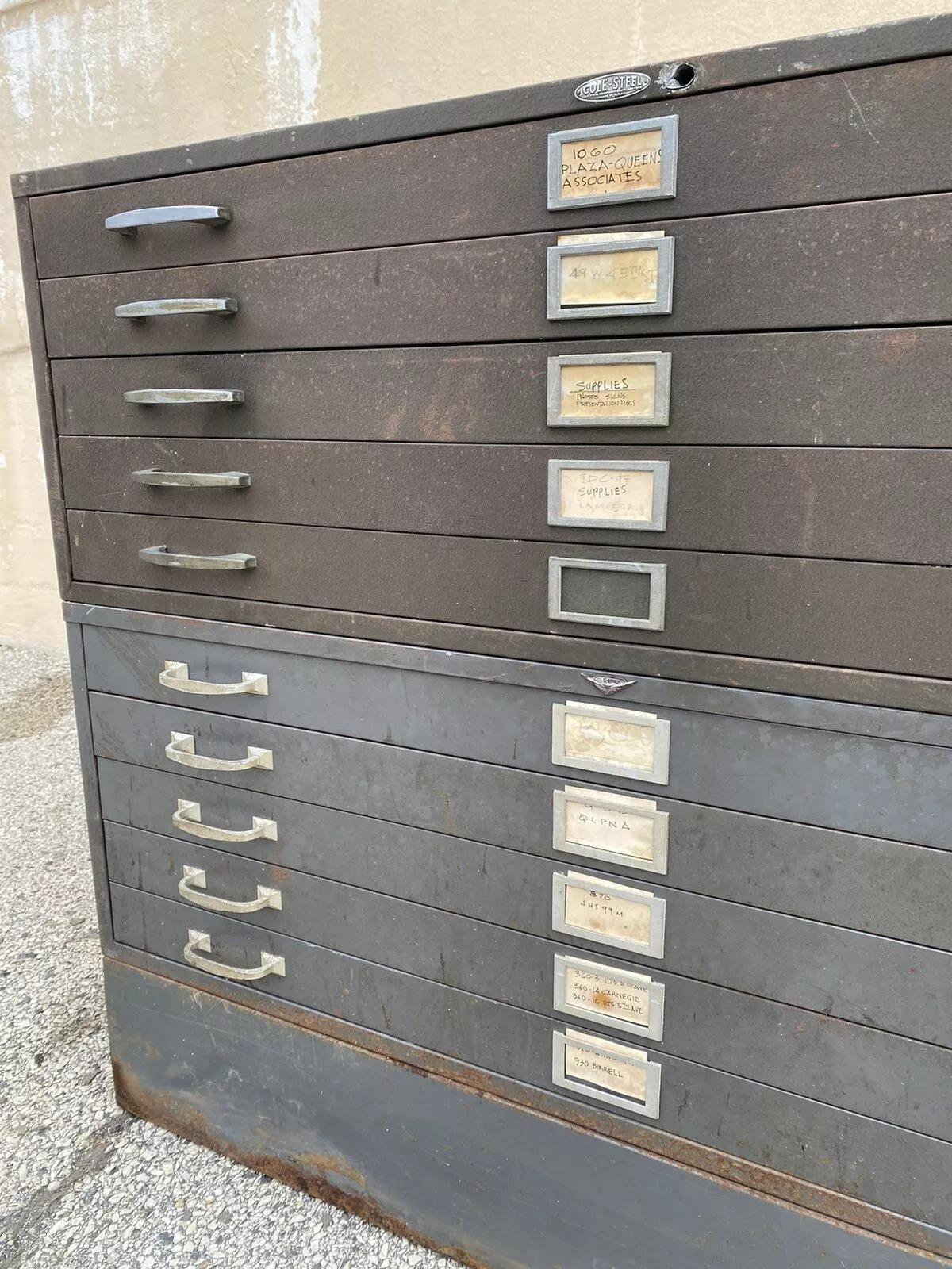 Archivador plano apilable vintage Cole Steel Metal Industrial con 10 cajones en venta 7