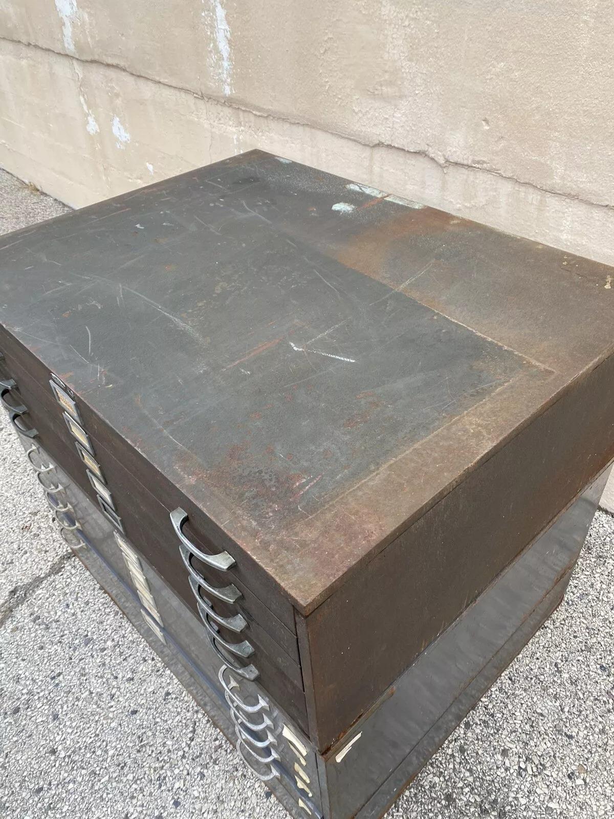 Archivador plano apilable vintage Cole Steel Metal Industrial con 10 cajones Acero en venta