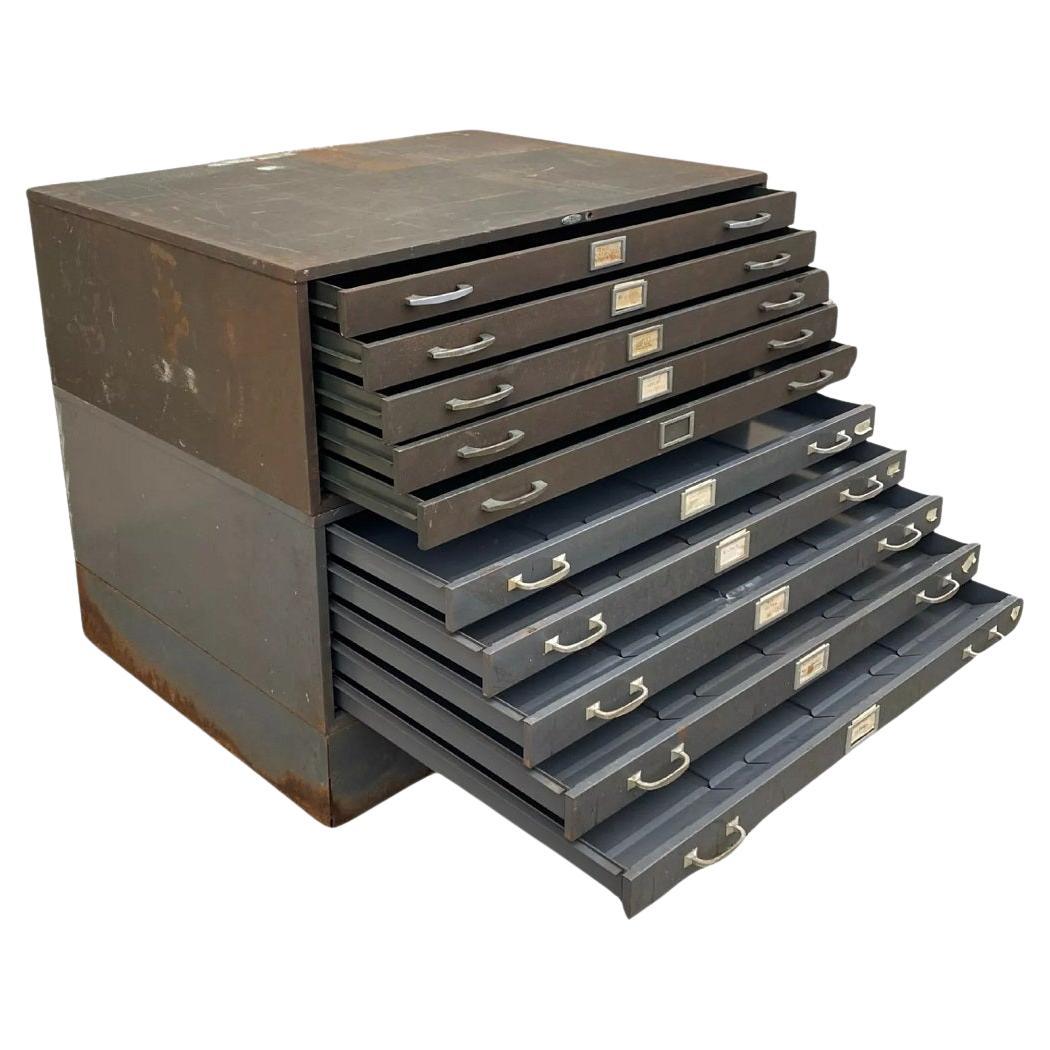 Vintage Cole Steel Metal Industrial Stacking Flat File Map Cabinet w/ 10 Drawers