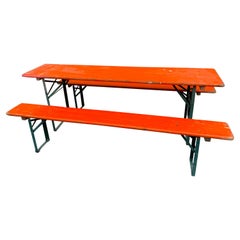 Vintage Collapsable German Beer Garden Table and Bench Set, in Orange