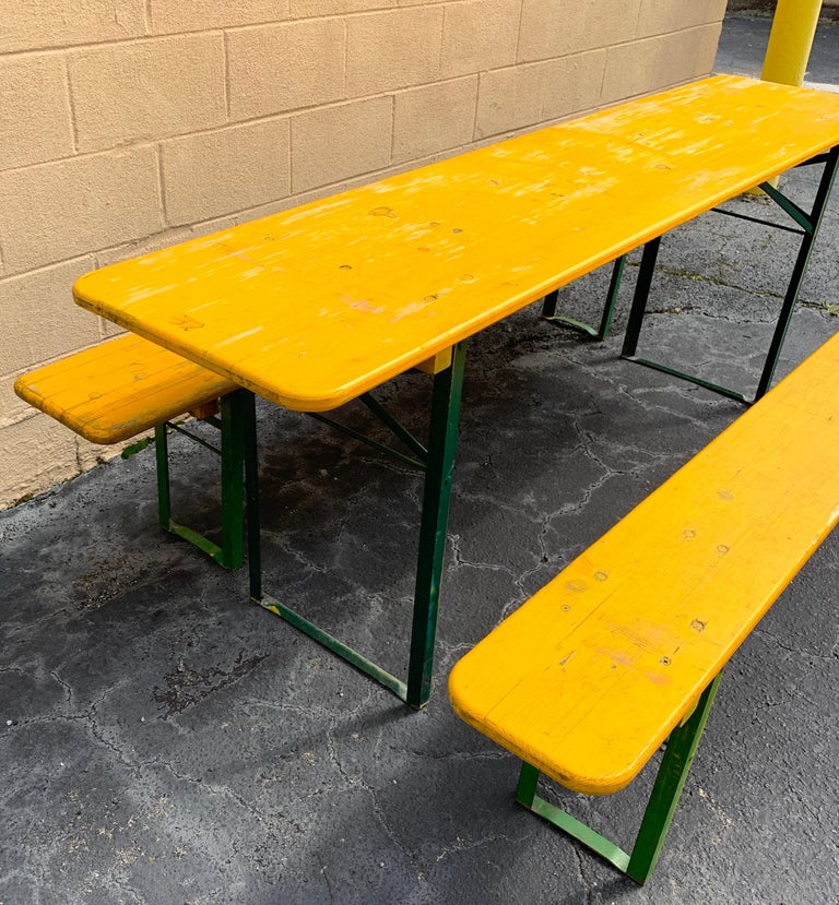 Vintage Collapsable German Beer Garden Table And Bench Set In