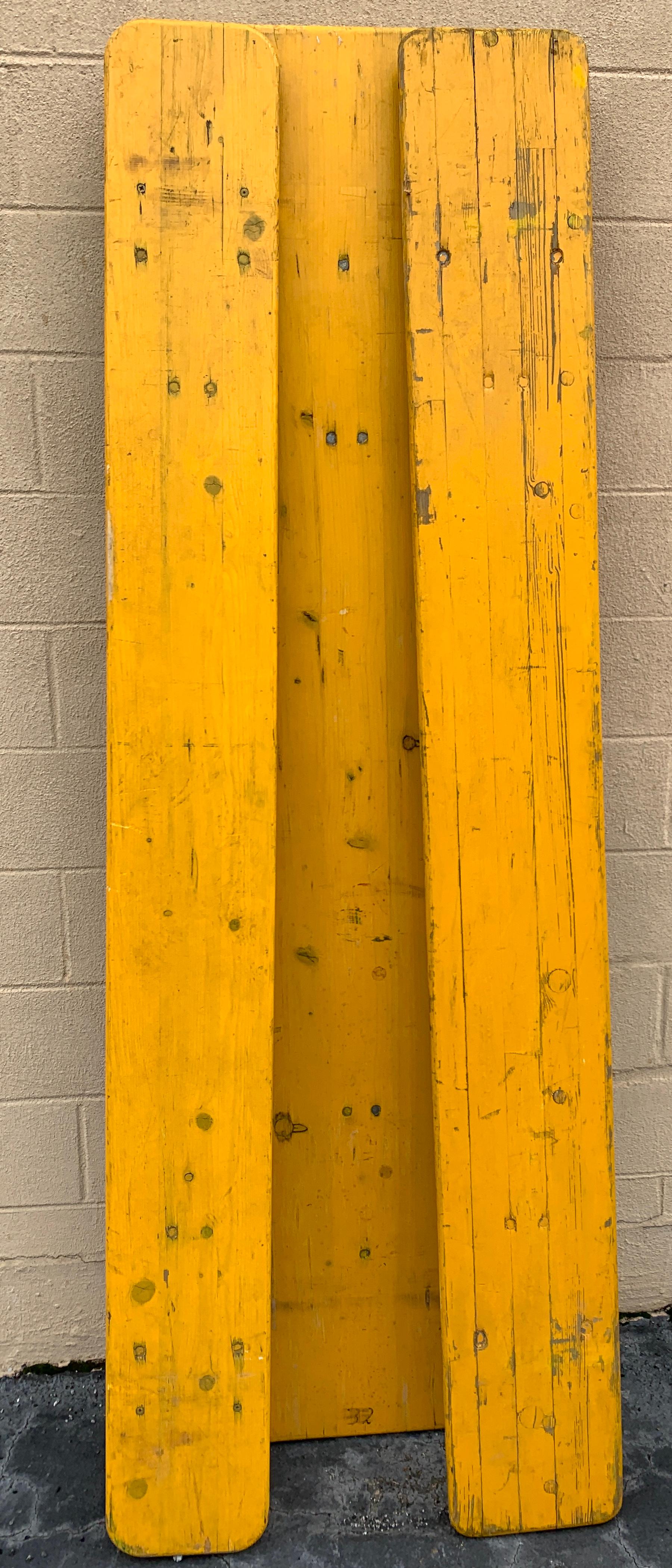 Vintage Collapsable German Beer Garden Table and Bench Set, in Yellow In Good Condition In Atlanta, GA