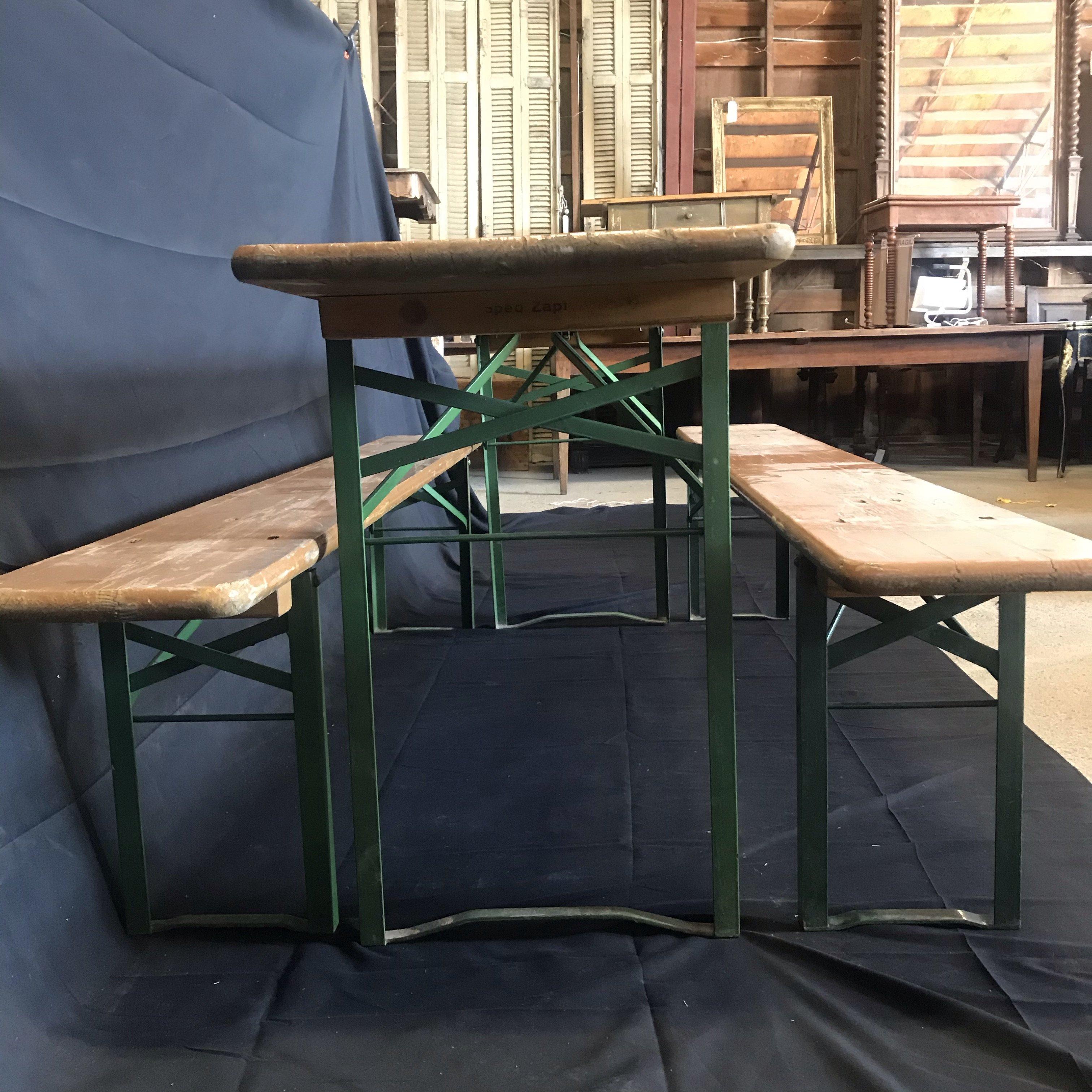 Mid-20th Century Vintage Collapsible German Beer Garden Table and Bench Set