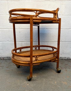 Vintage Collapsible Rattan and Bamboo Bar Cart