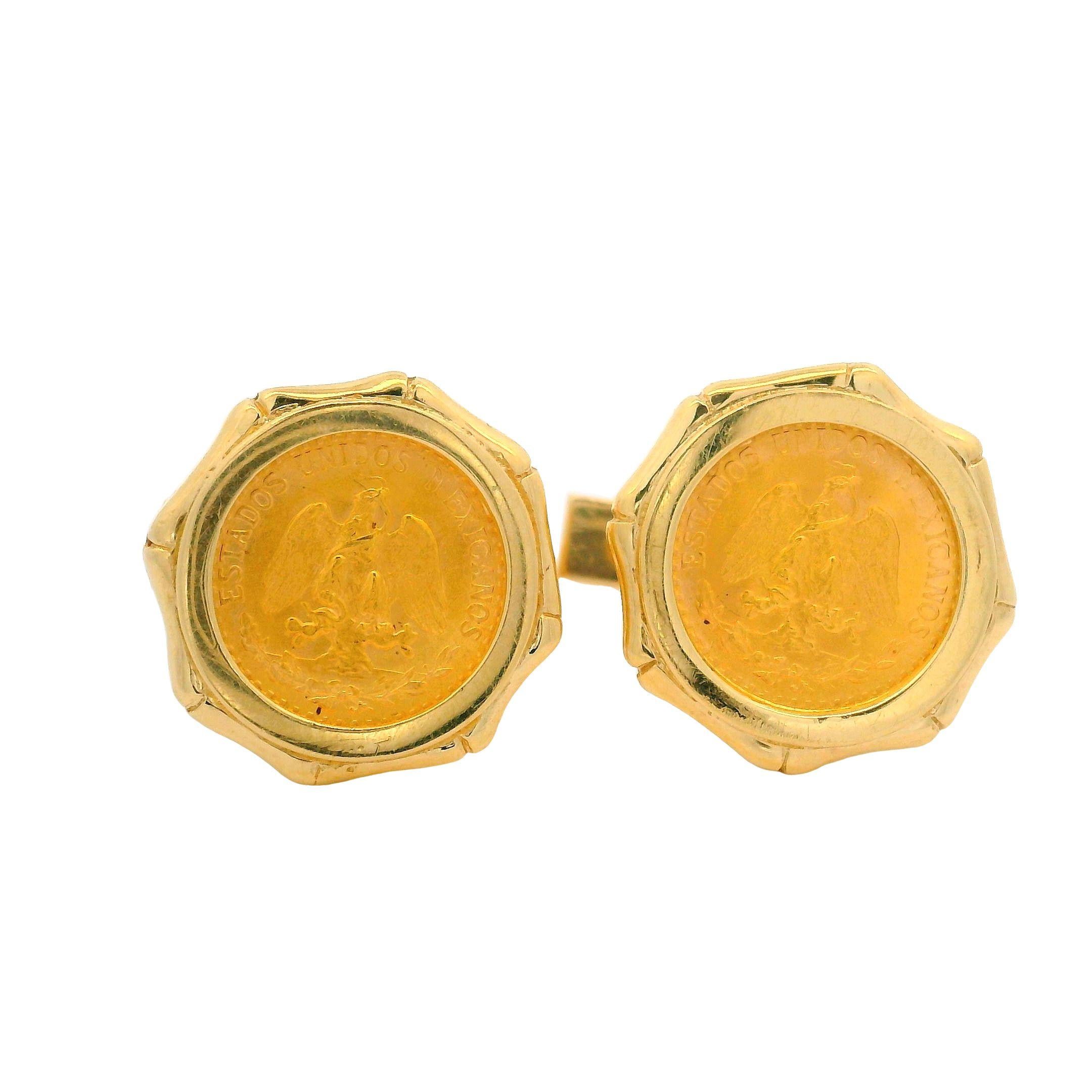 Vintage Collectable 20k Yellow Gold Estados Unidos Mexcanos Dos Pesos Cufflinks For Sale 2