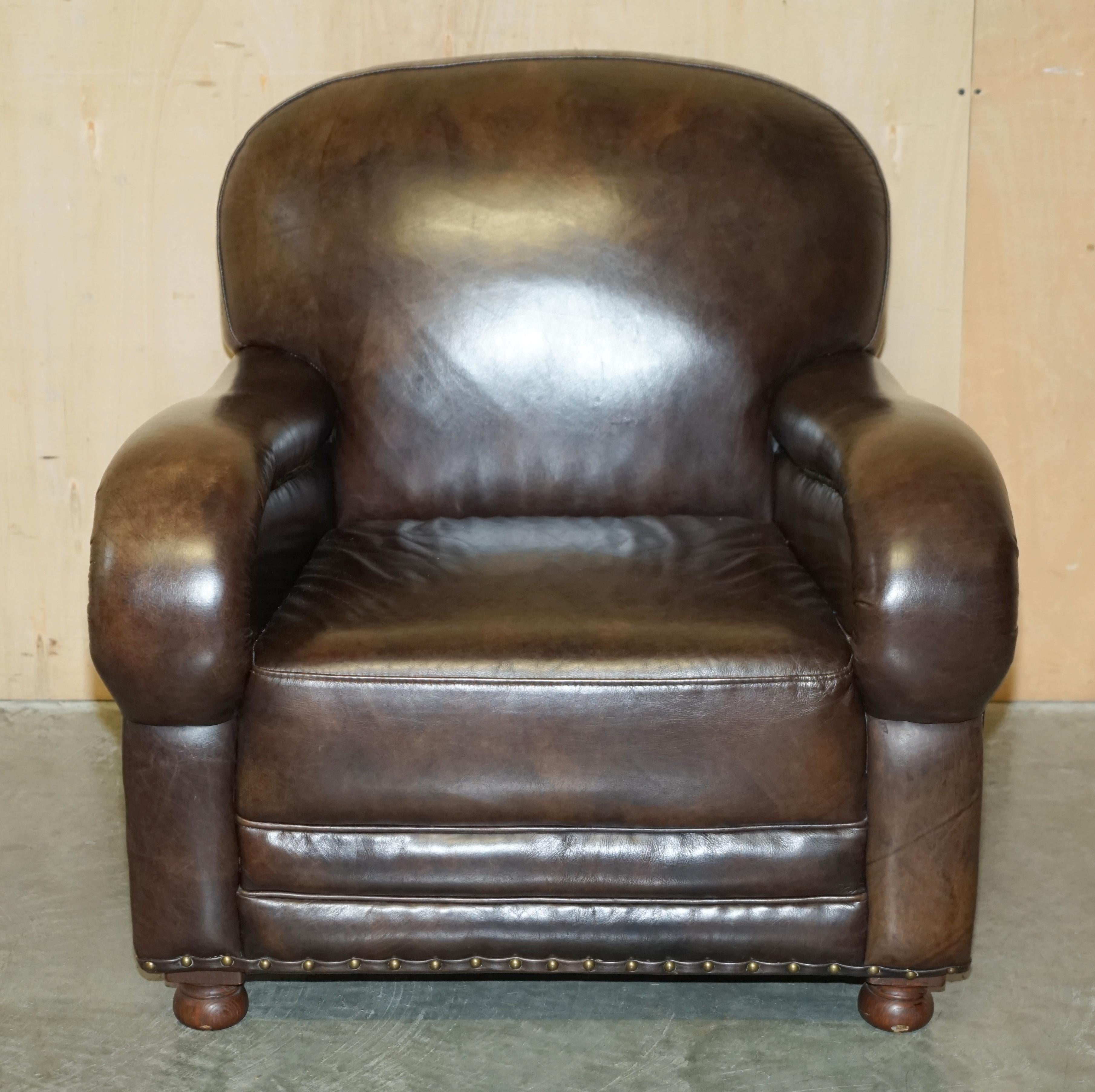 Royal House Antiques

Royal House Antiques is delighted to offer for sale this lovely hand dyed brown leather club armchair which has been discontinued for many years now

Please note the delivery fee listed is just a guide, it covers within the M25