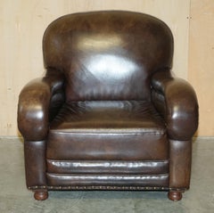ViNTAGE COLLECTABLE DISCONTINUED AGED HERITAGE BROWN LEATHER CLUB ARMCHAIR