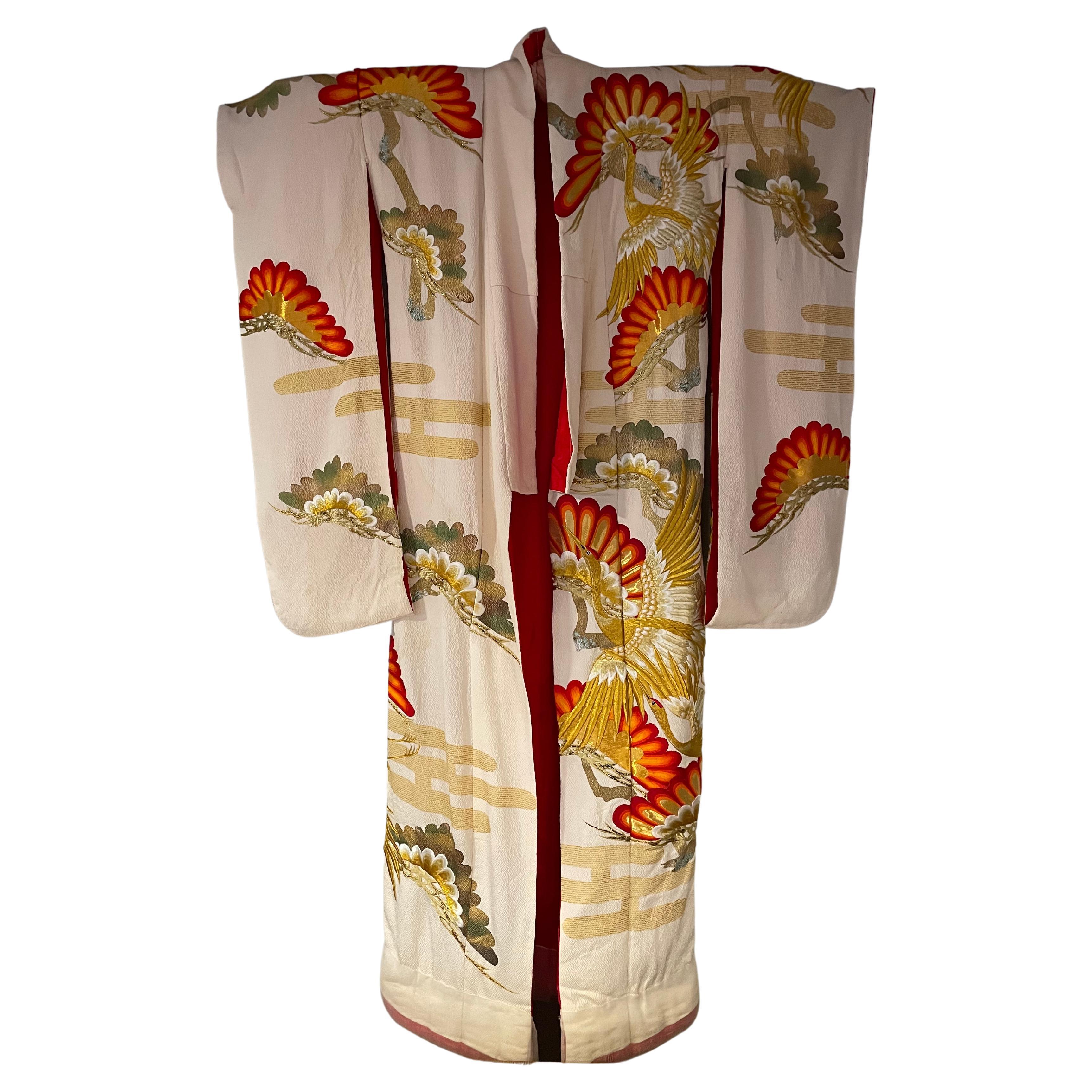 Vintage Collectible Japanese Silk Wedding Ceremonial Kimono For Sale