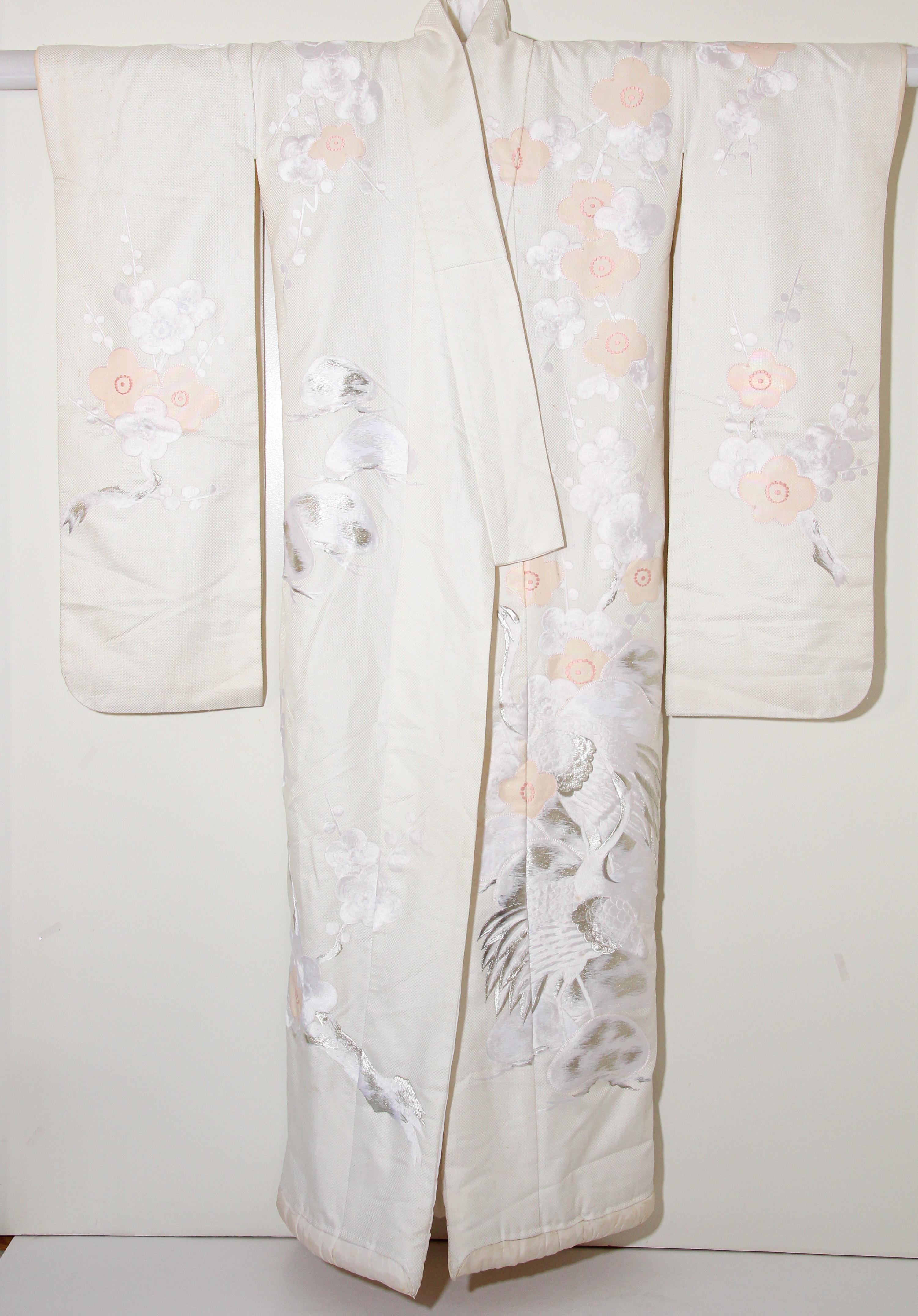 Women's Vintage Collectable Japanese White Silk Ceremonial Wedding Kimono