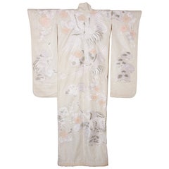 Vintage Kimono Collectable Japanese White Silk Ceremonial Wedding Dress