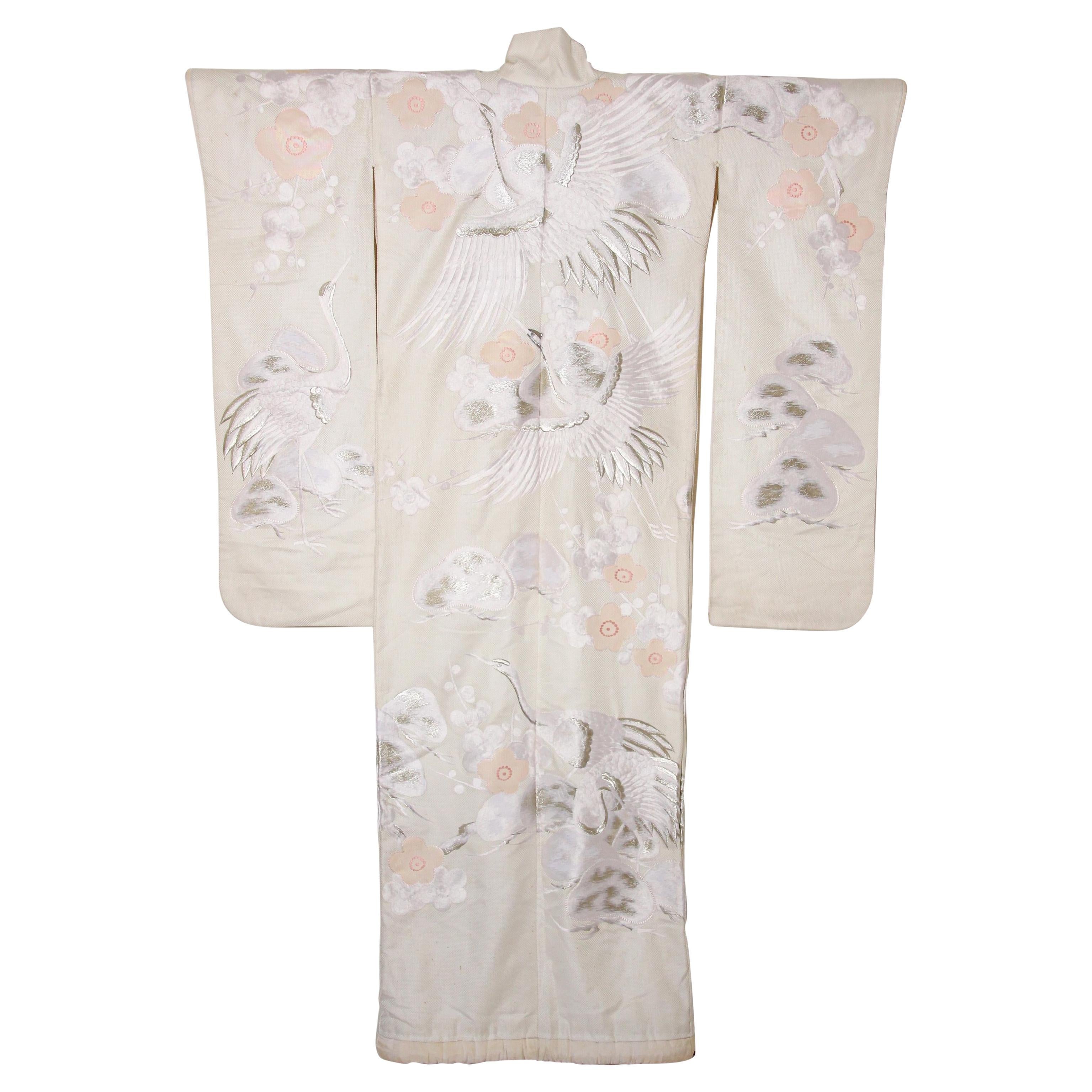 Vintage Collectable Japanese White Silk Ceremonial Wedding Kimono