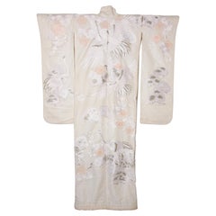 Retro Collectable Japanese White Silk Ceremonial Wedding Kimono