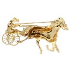 Vintage Collectible 14K Gold Long Detailed Jockey Horse Harness Racing Brooch