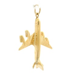 Vintage Collectible 14k Yellow Gold 3D Detailed 747 Airplane Charm Pendant