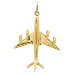 Vintage Collectible 14k Yellow Gold 3D Detailed 747 Airplane Charm Pendant