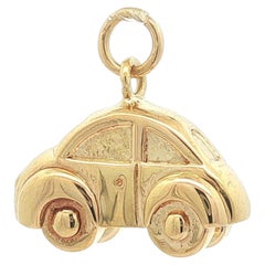 Vintage Collectible 18k Yellow Gold Beetle Car Puffed Charm Pendant w/ Bail