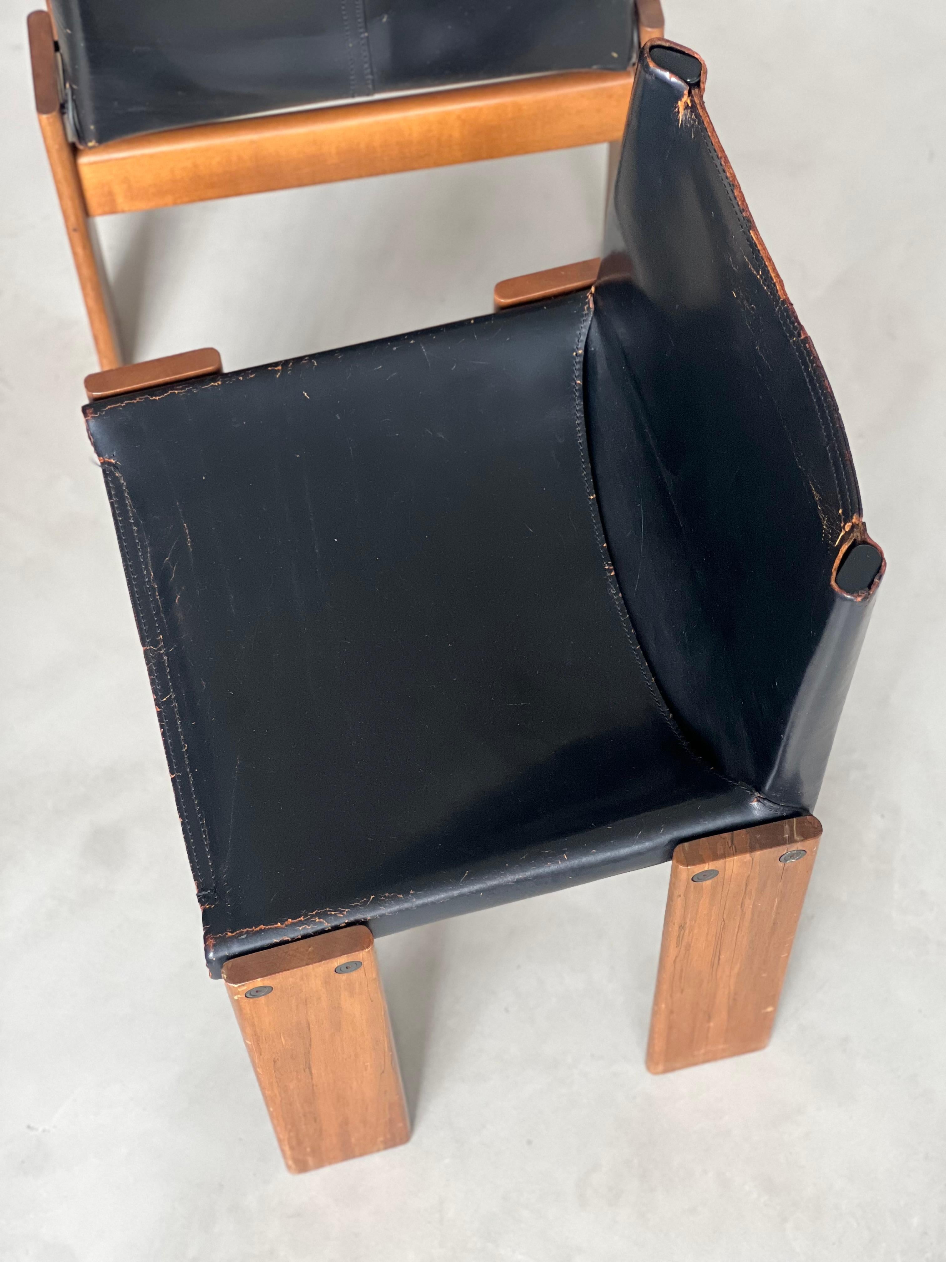 Vintage, sammelbar, schwarz Italienische Mönch-Esszimmerstühle von Afra & Tobia Scarpa im Angebot 13