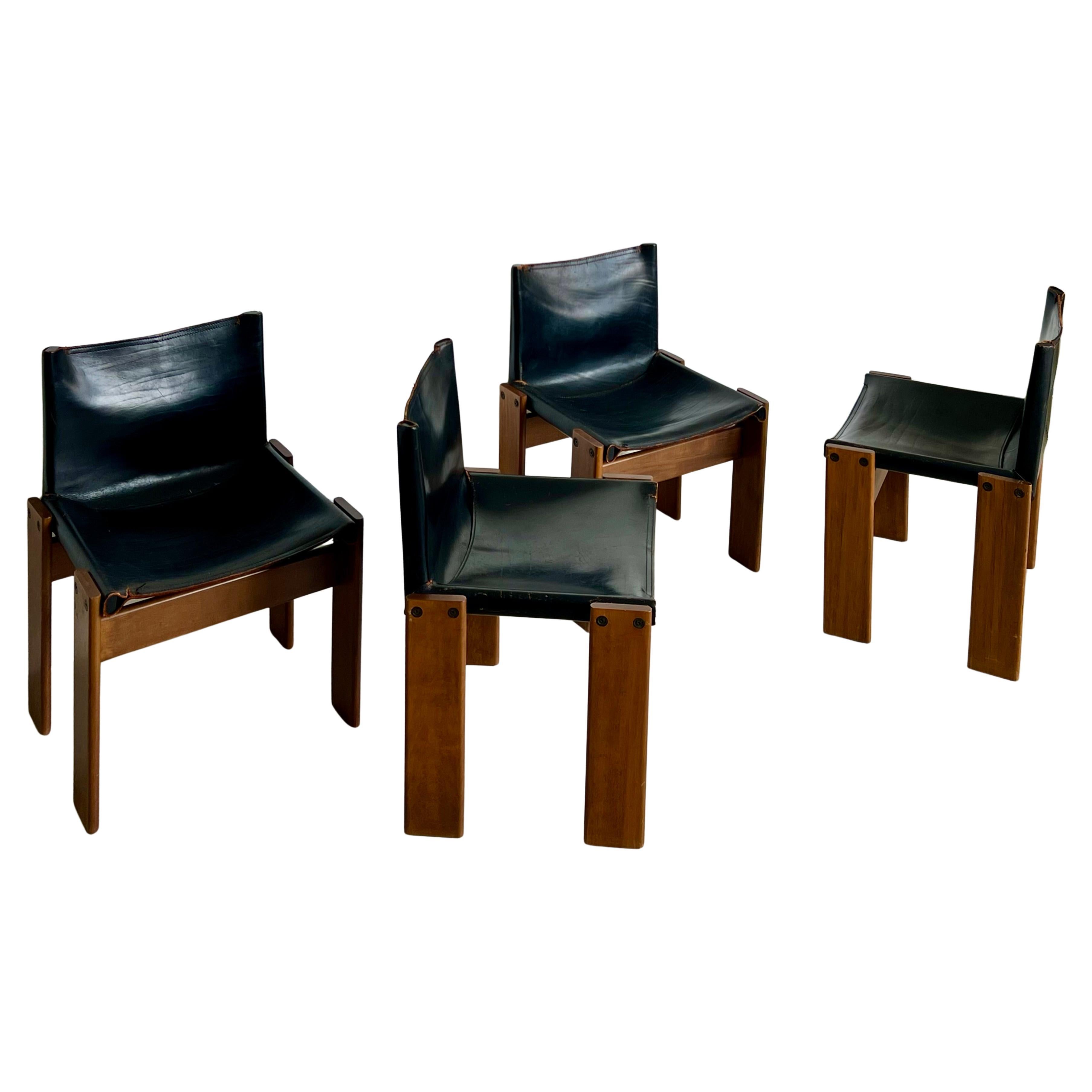 Vintage, sammelbar, schwarz Italienische Mönch-Esszimmerstühle von Afra & Tobia Scarpa im Angebot