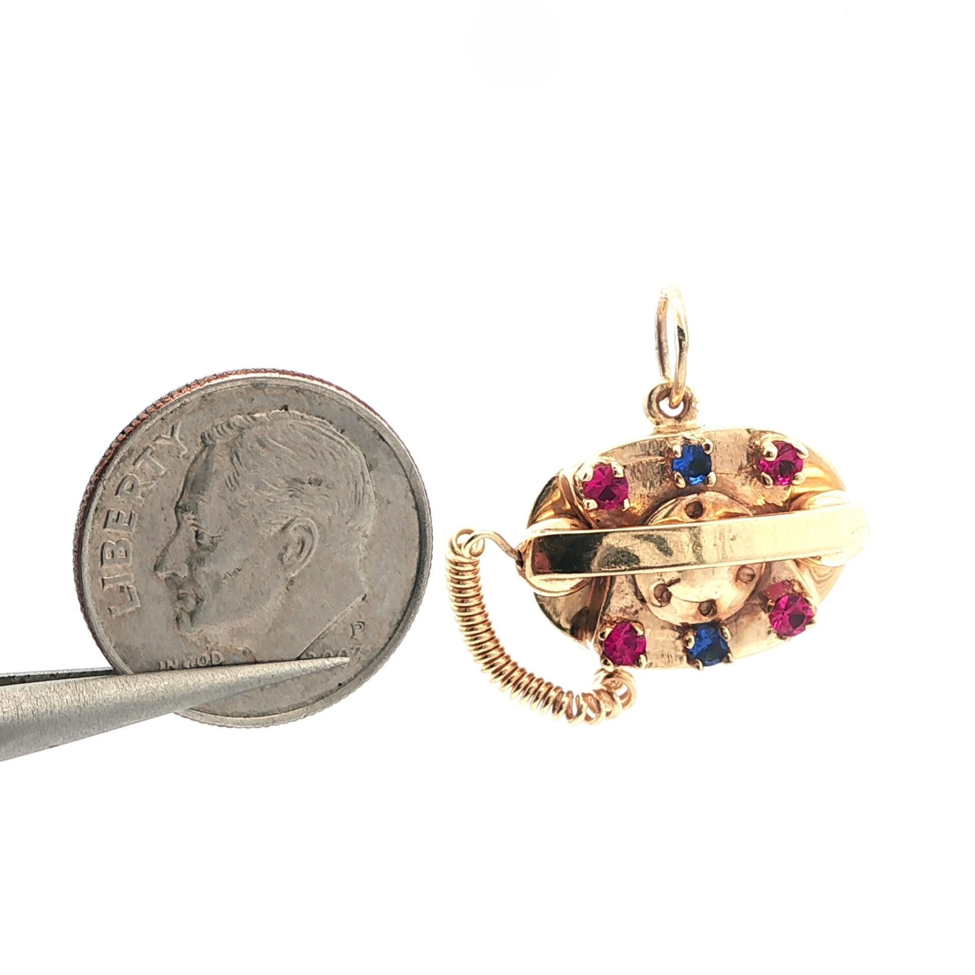 Vintage Collectible Gold Blau & Rosa Steine 1960's Telefon Charm Anhänger im Angebot 6