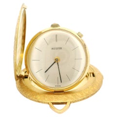 Orologio da tavolo da collezione vintage Meister in oro 18k con finitura martellata Florentine