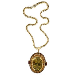 Vintage Collectible Oval Citrine Quartz Cluster Pendant 14K Yellow Gold