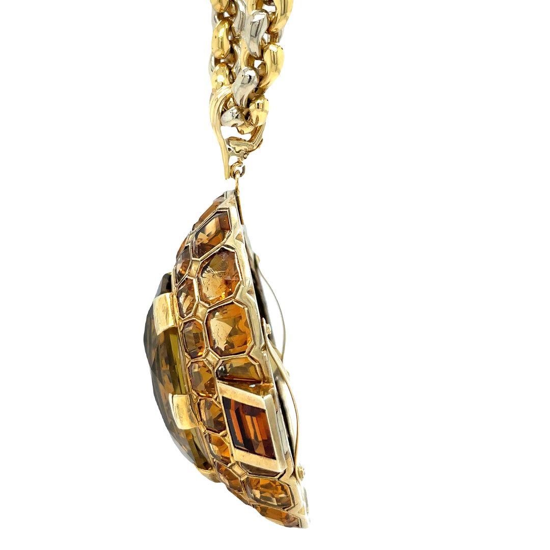 Pendentif de collection vintage en or jaune 14 carats avec quartz et citrine ovale Excellent état - En vente à beverly hills, CA