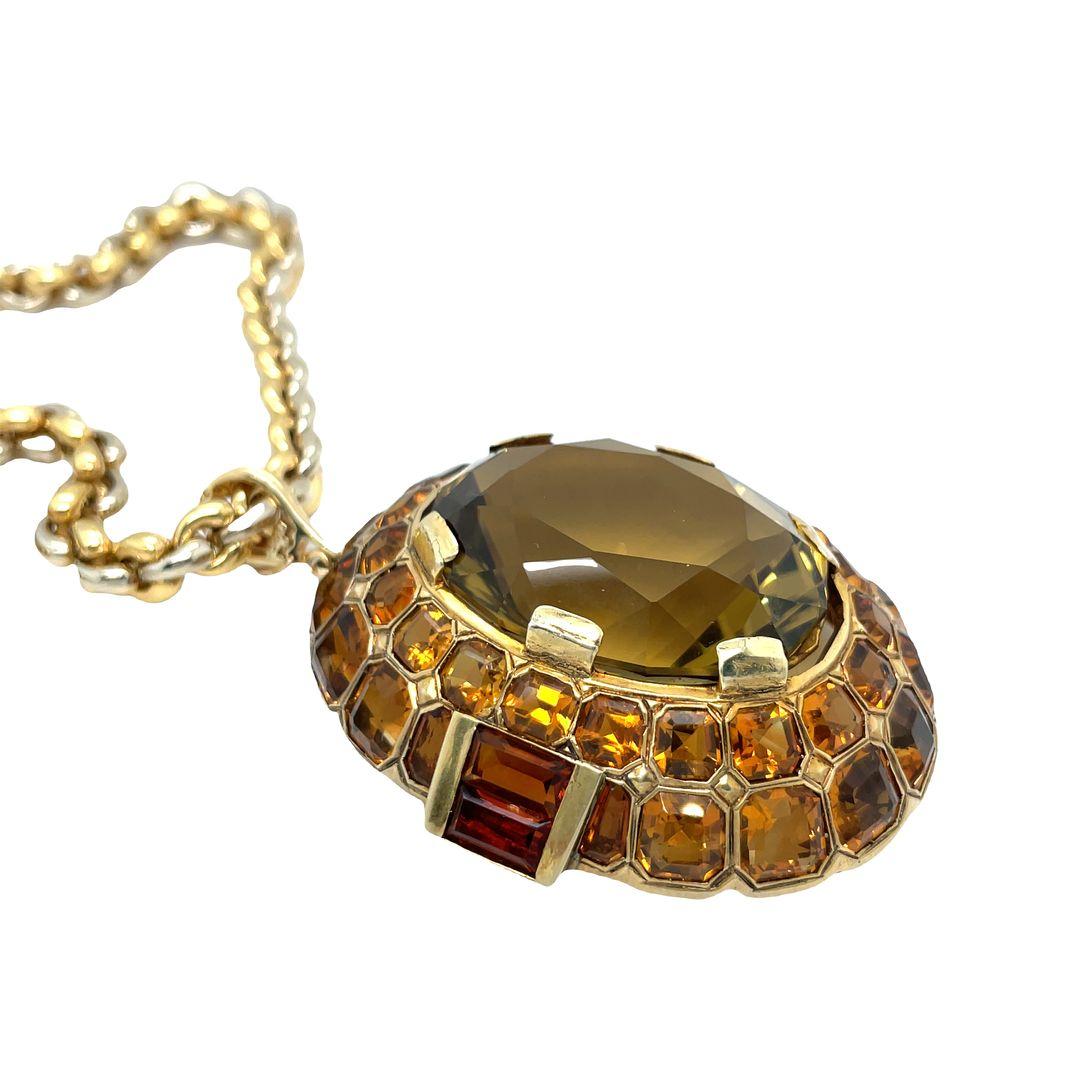 Pendentif de collection vintage en or jaune 14 carats avec quartz et citrine ovale Pour femmes en vente