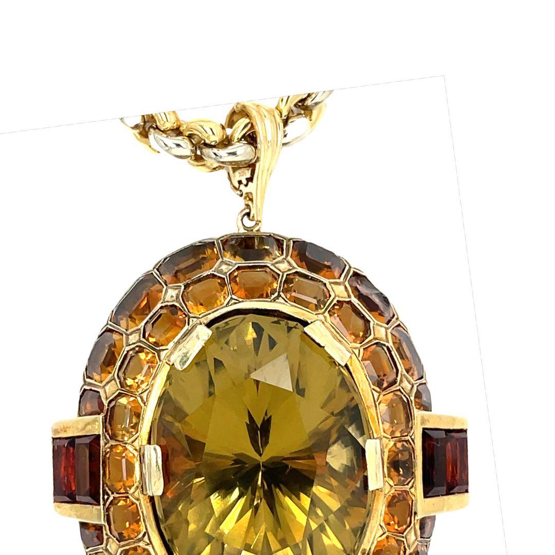 Pendentif de collection vintage en or jaune 14 carats avec quartz et citrine ovale en vente 1