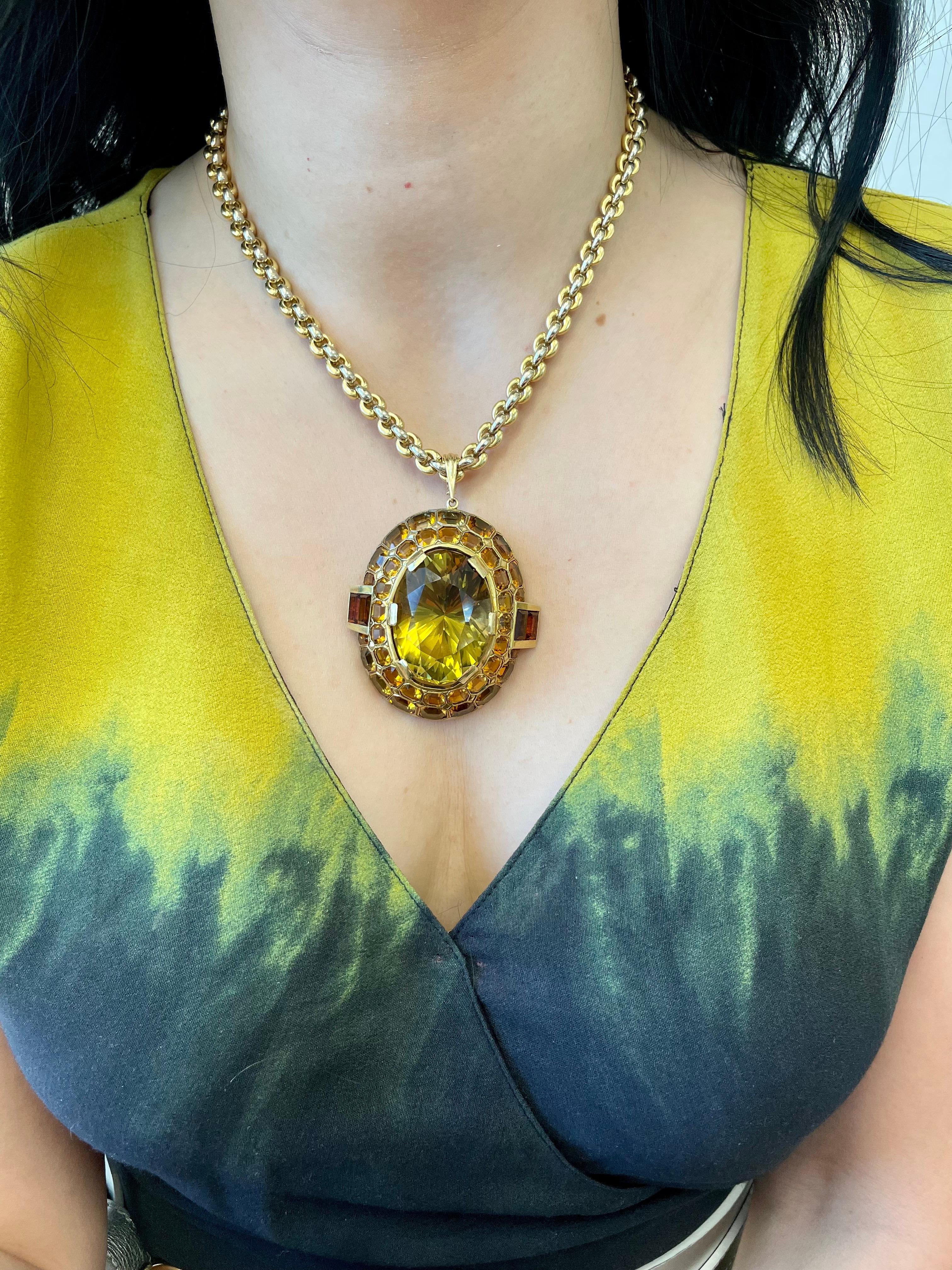 Pendentif de collection vintage en or jaune 14 carats avec quartz et citrine ovale en vente 4