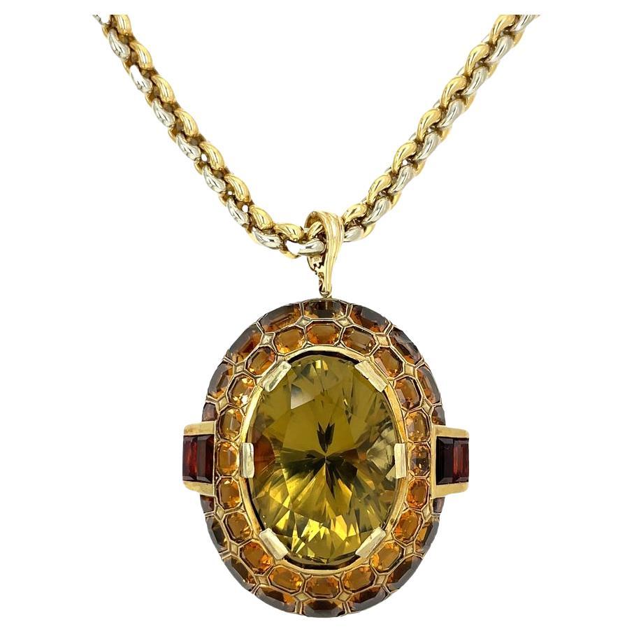 Colgante Coleccionable Vintage Ovalado Racimo de Cuarzo Citrino Oro Amarillo 14K