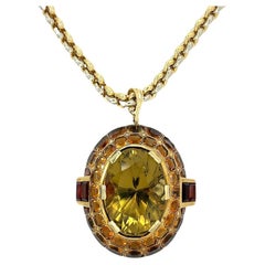Vintage Collectible Oval Citrine Quartz Cluster Pendant 14K Yellow Gold
