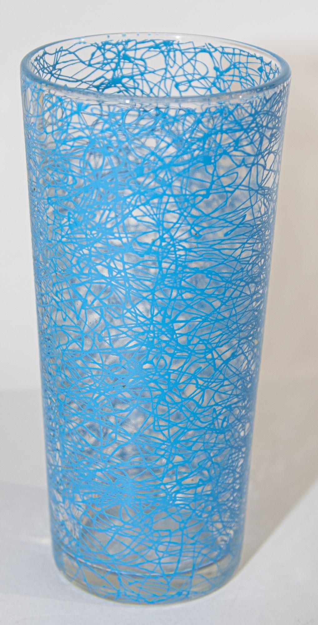Vintage Collectible Retro Highball Spaghetti Tumblers Set of 3 Blue and Yellow For Sale 3